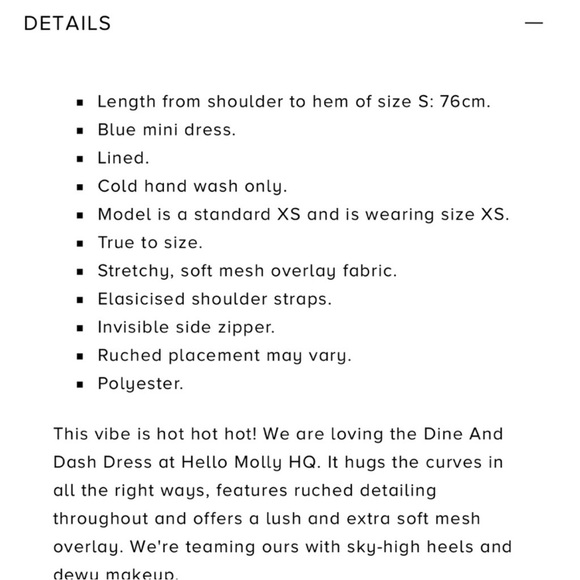 HELLO MOLLY Shirred Dine and Dash Mini Dress - size medium - Picture 5 of 13